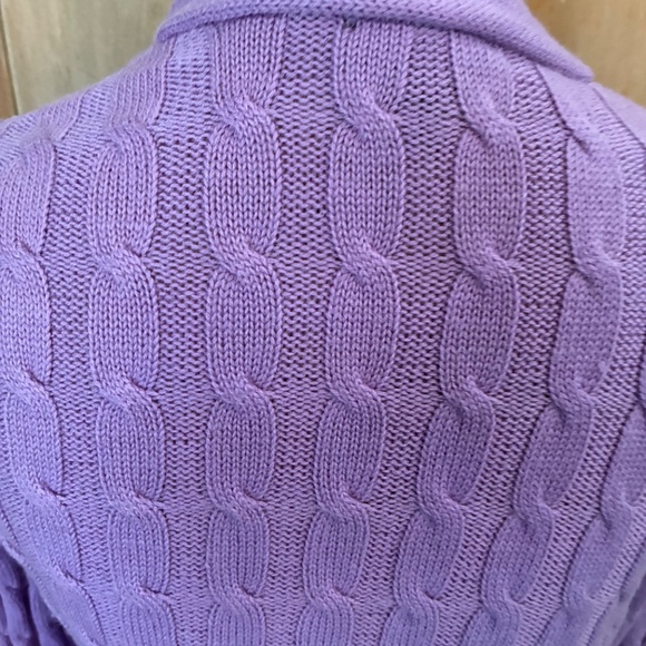 Talbots Purple Merino Wool Cable Cardigan Sweater - Picture 13 of 15
